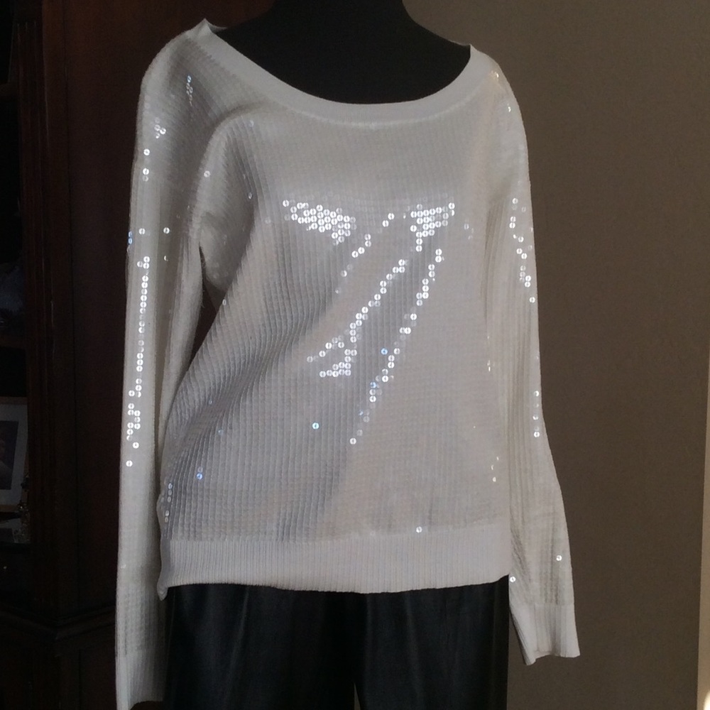 White full sequined long sleeve top by, Worth